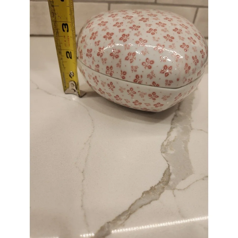 Vintage Valentines Heart Shaped Trinket Lidde Box‎ Dish Ceramic Rose Pink Flower